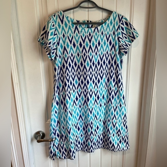 EUC Hatley Callie Ikat Dress Blue White Large - Picture 2 of 11